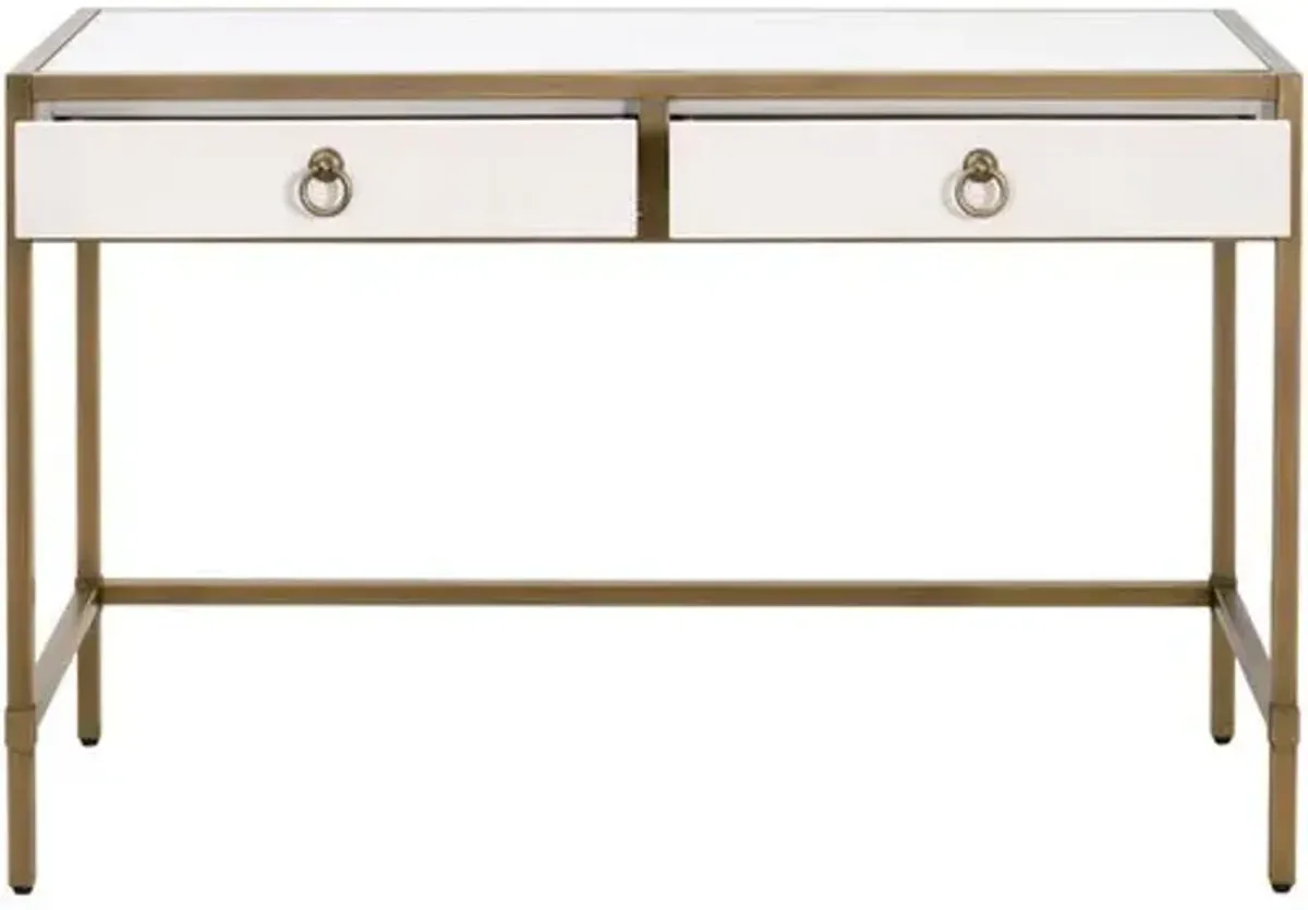 Sophia Shagreen Desk - Pearl/Brushed Gold - White