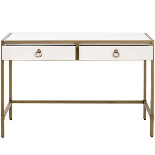 Sophia Shagreen Desk - Pearl/Brushed Gold - White