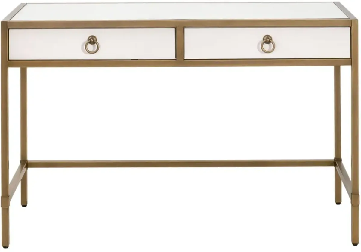 Strand Faux-Shagreen 2-Drawer Desk, Pearl/Brushed Gold