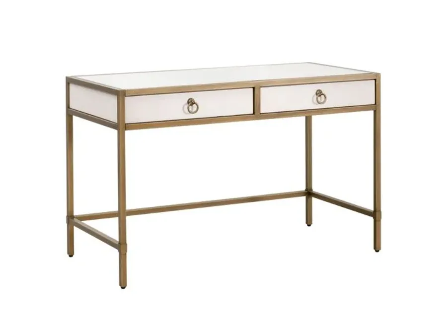 Sophia Shagreen Desk - Pearl/Brushed Gold - White