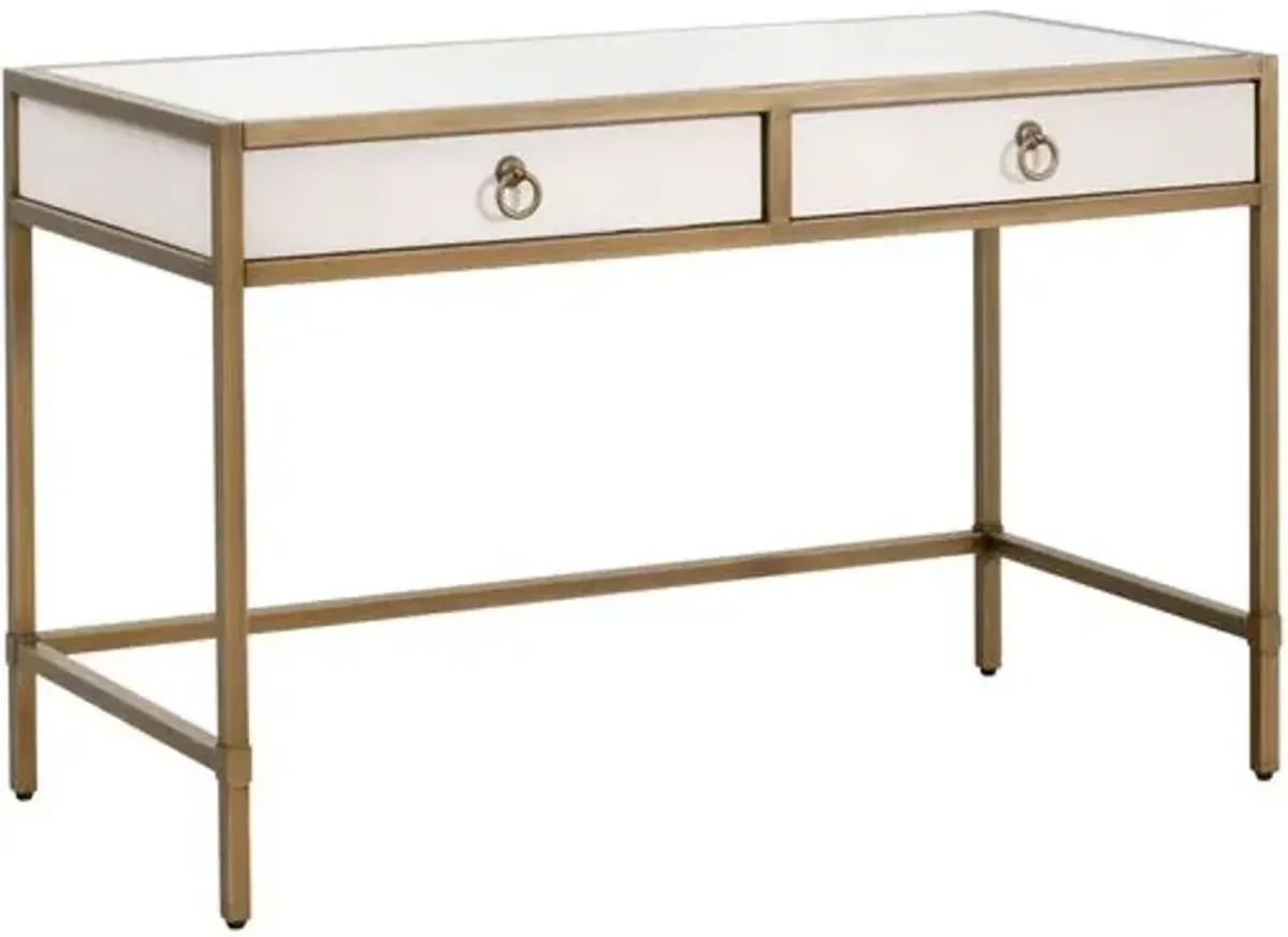 Sophia Shagreen Desk - Pearl/Brushed Gold - White