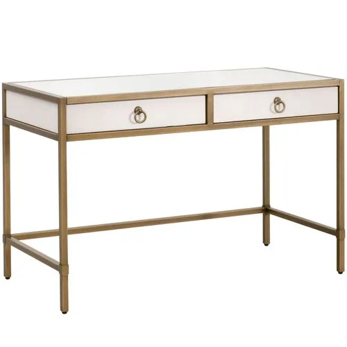 Sophia Shagreen Desk - Pearl/Brushed Gold - White