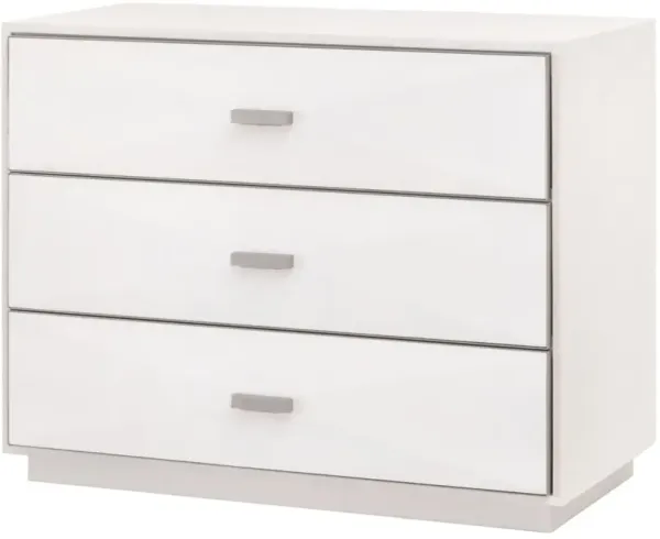 Fisher Shagreen 3-Drawer Nightstand, Pearl/Brushed Stainless Steel