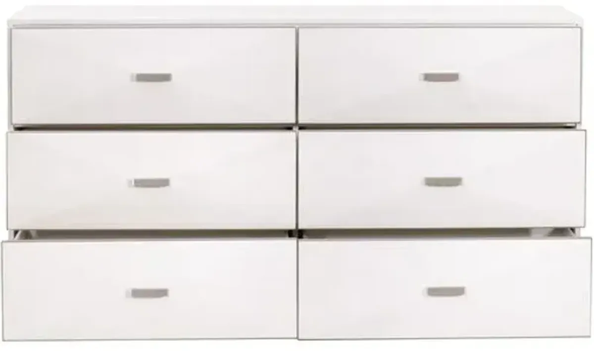 Fisher Shagreen 6-Drawer Double Dresser - Pearl/Brushed Stainless Steel - White