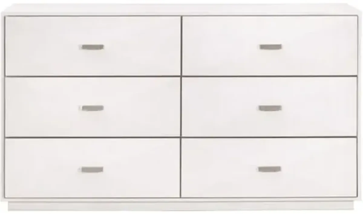 Fisher Shagreen 6-Drawer Double Dresser - Pearl/Brushed Stainless Steel - White