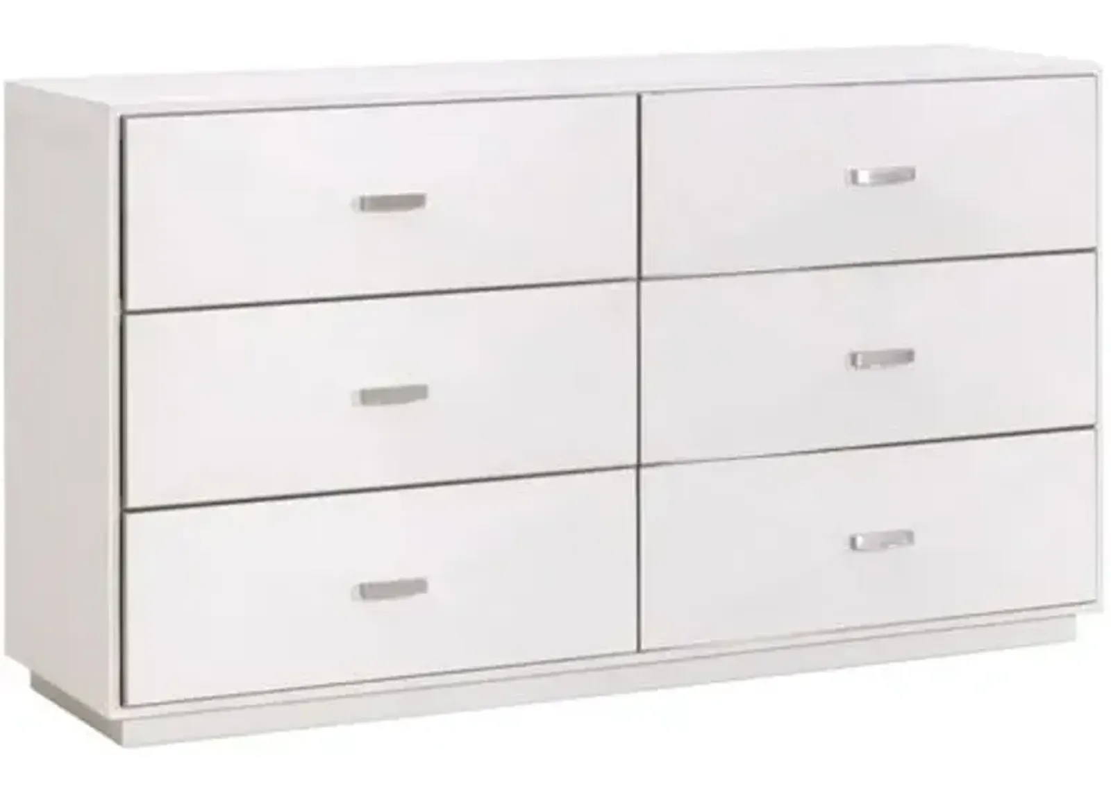 Fisher Shagreen 6-Drawer Double Dresser - Pearl/Brushed Stainless Steel - White