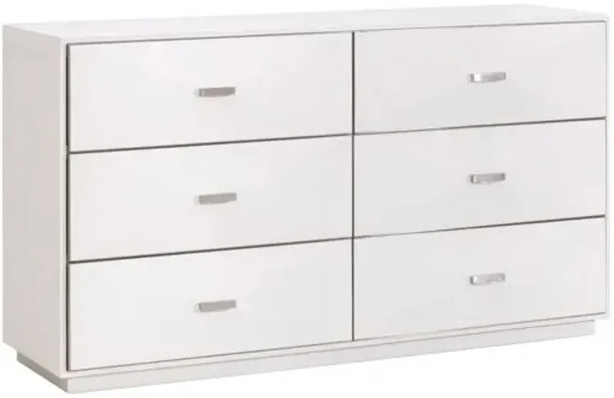 Fisher Shagreen 6-Drawer Double Dresser - Pearl/Brushed Stainless Steel - White