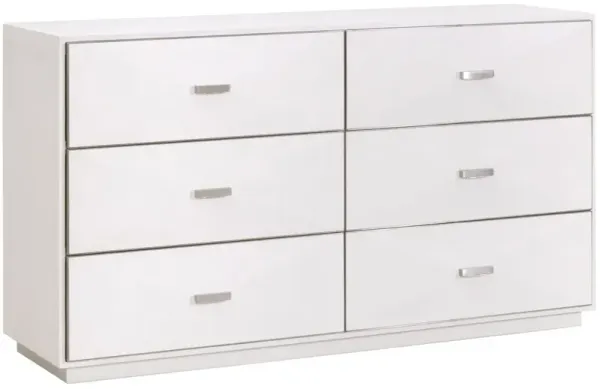 Fisher Shagreen 6-Drawer Double Dresser, Pearl/Brushed Stainless Steel