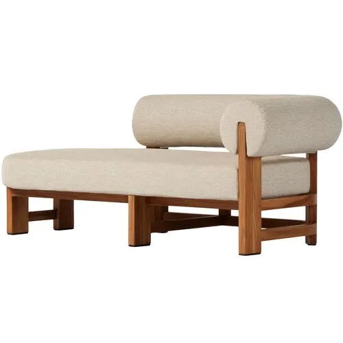 Scout Outdoor Right-Facing Chaise - Natural Teak/Sand - Beige - Comfortable, Sturdy, Stylish