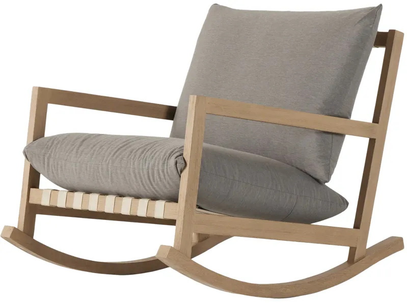 Theo Outdoor Teak Rocking Chair - Washed Brown/Charcoal - Gray