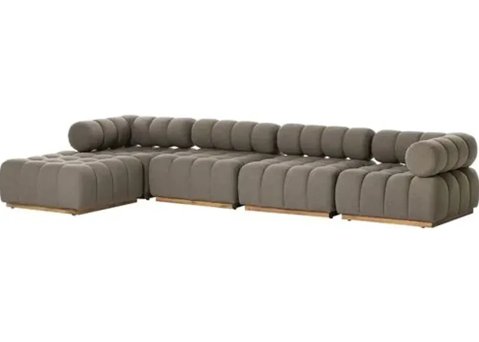 Landy Outdoor 3pc Sectional with Ottoman - Natural Teak/Grey - Gray