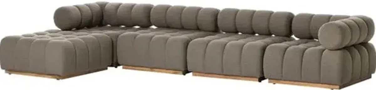 Jessie Outdoor 3pc Sectional with Ottoman - Natural Teak/Grey - Gray