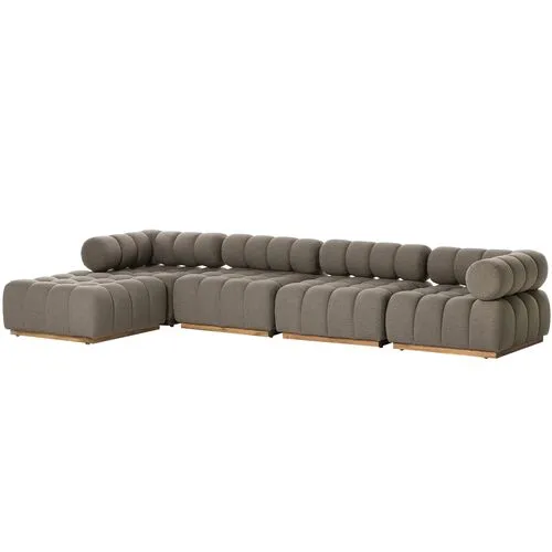 Landy Outdoor 3pc Sectional with Ottoman - Natural Teak/Grey - Gray