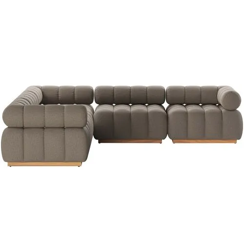 Landy Outdoor 5pc Sectional - Natural Teak/Grey - Gray