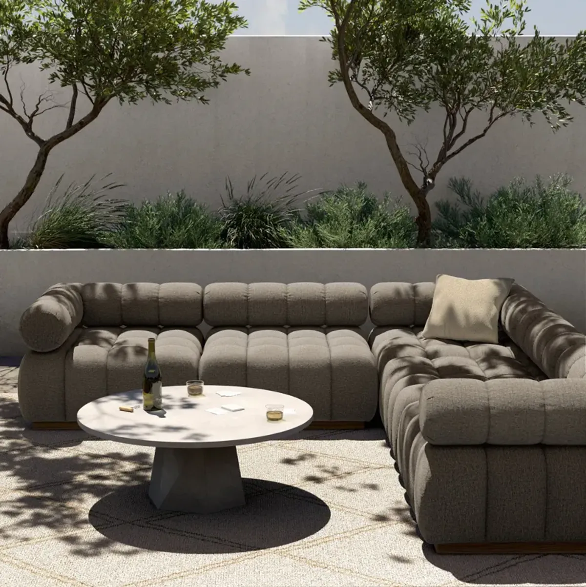 Landy Outdoor 5pc Sectional - Natural Teak/Grey - Gray