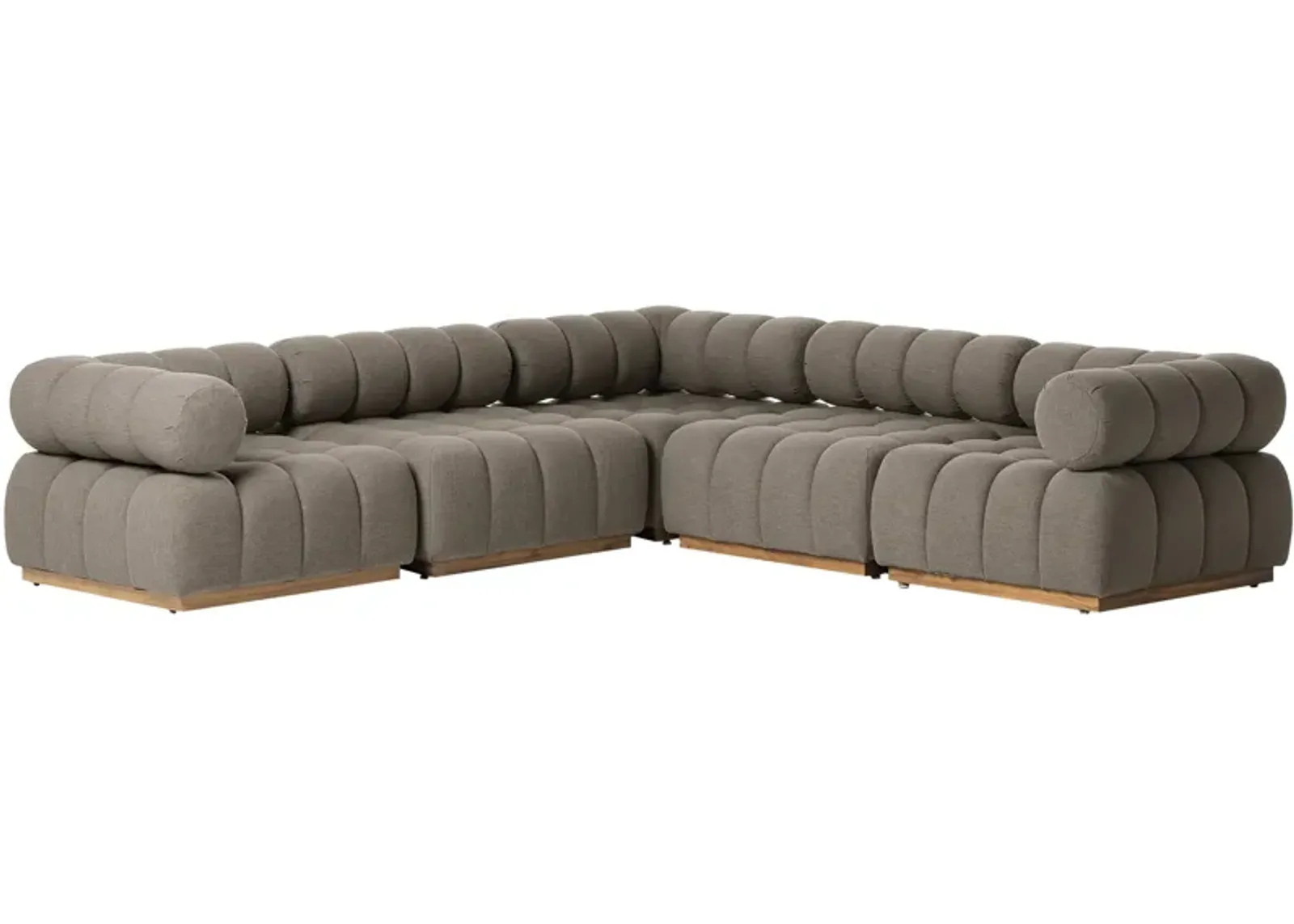 Landy Outdoor 5pc Sectional - Natural Teak/Grey - Gray