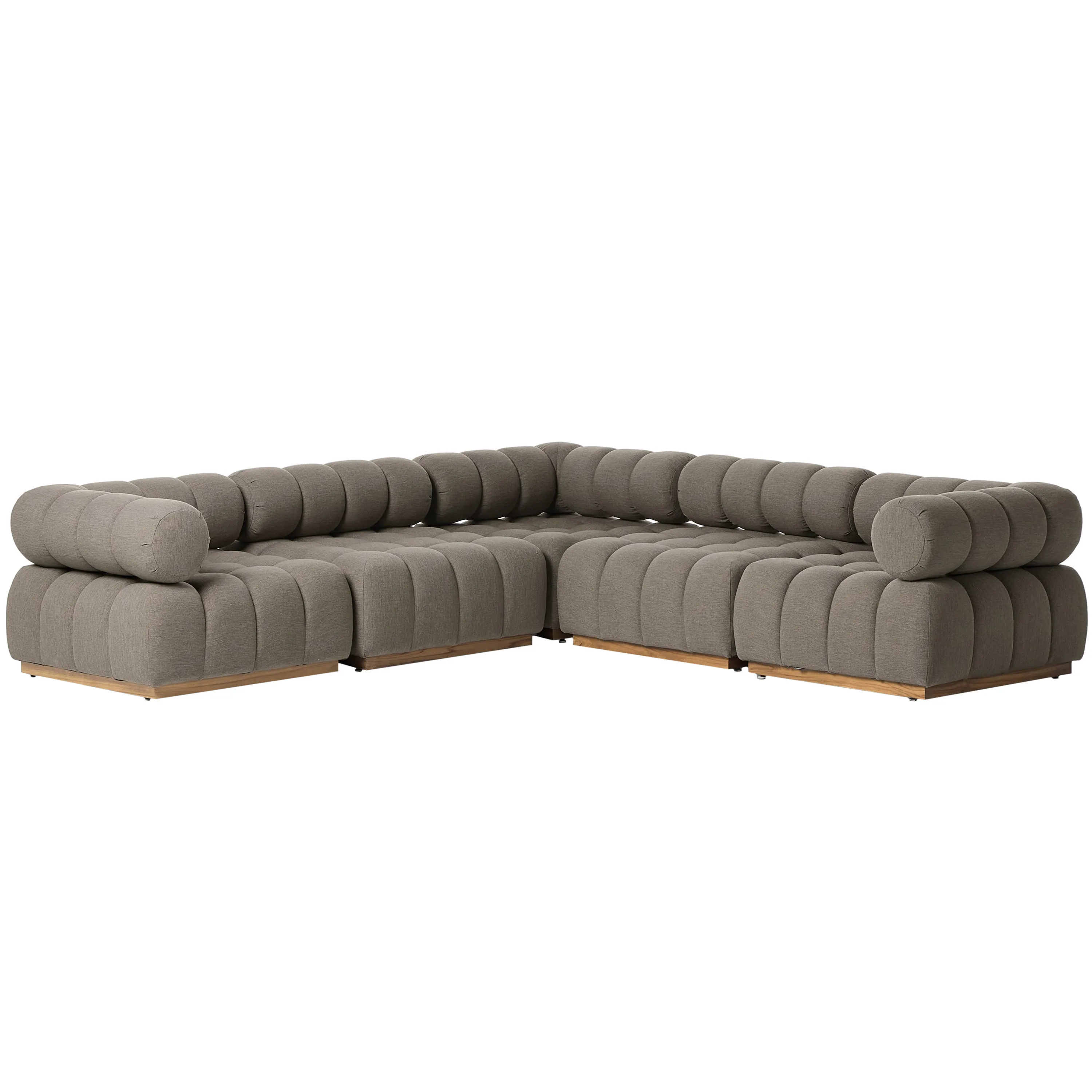 Landy Outdoor 5pc Sectional - Natural Teak/Grey - Gray