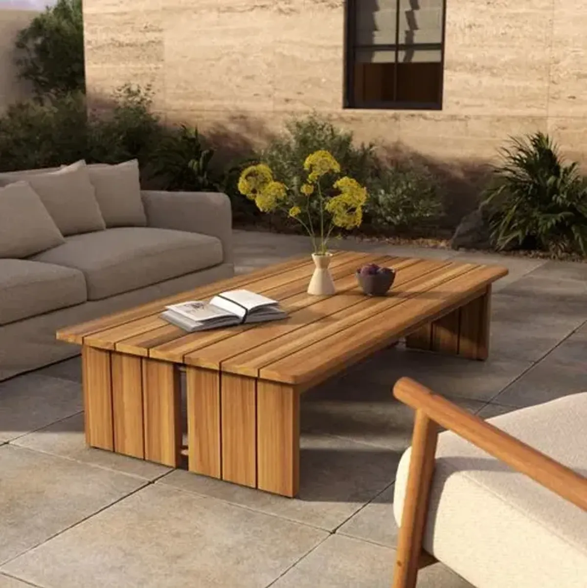 Tongass Outdoor Coffee Table - Natural Teak - Brown