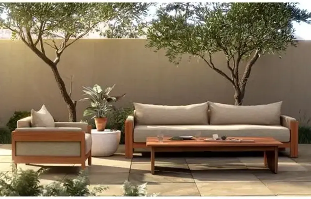 Tongass Outdoor Sofa - Natural Teak/Cream