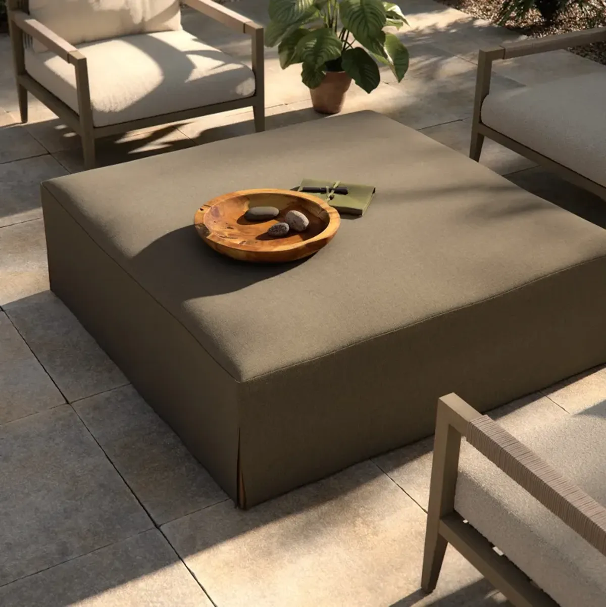 Bondhi Oudoor Ottoman - Washed Brown Teak/Grey - Gray