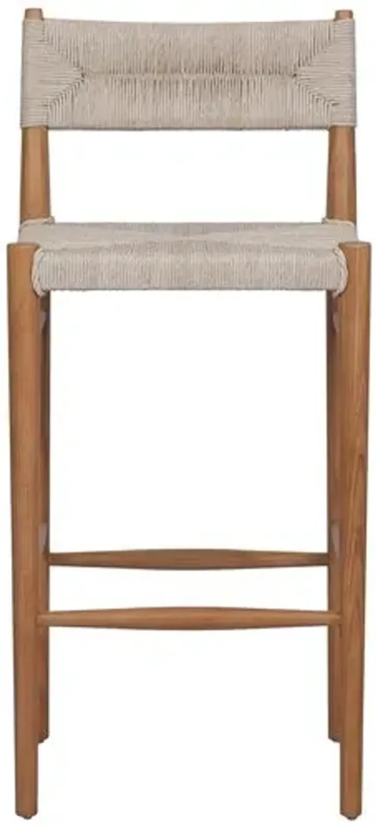 Ellie Outdoor Barstool - Natural Teak/Vintage White Wicker - Beige