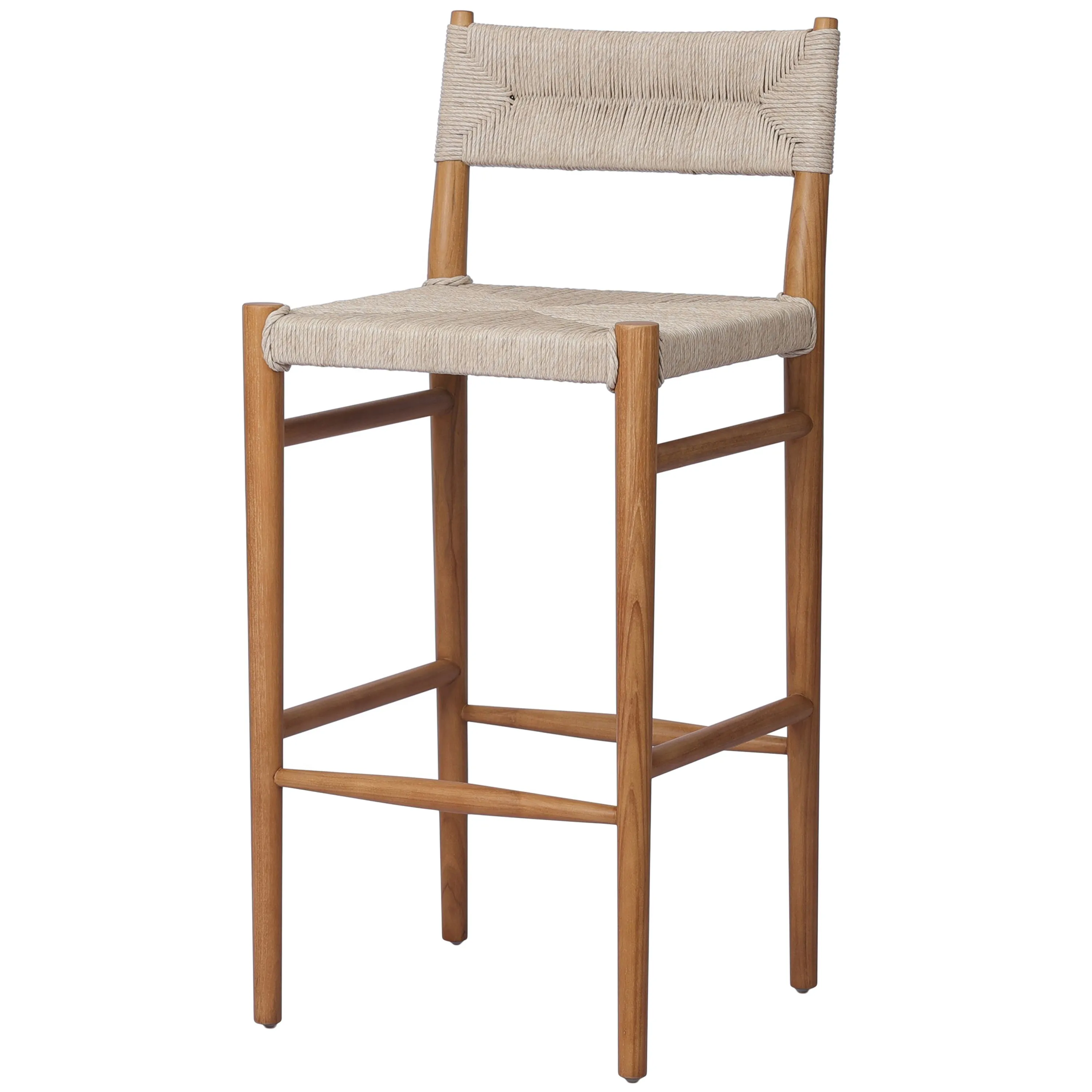 Ellie Outdoor Barstool - Natural Teak/Vintage White Wicker - Beige