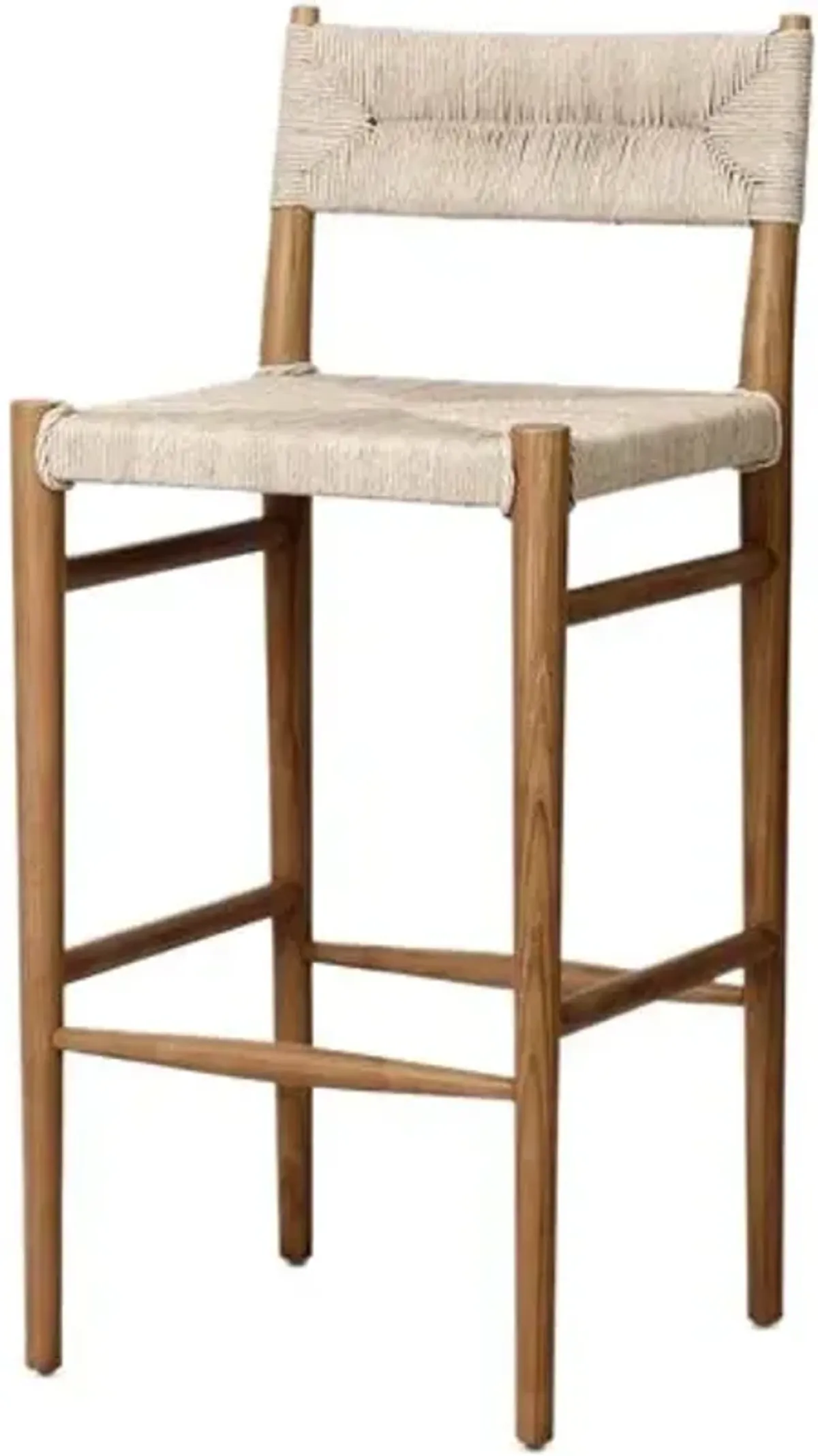 Ellie Outdoor Barstool - Natural Teak/Vintage White Wicker - Beige