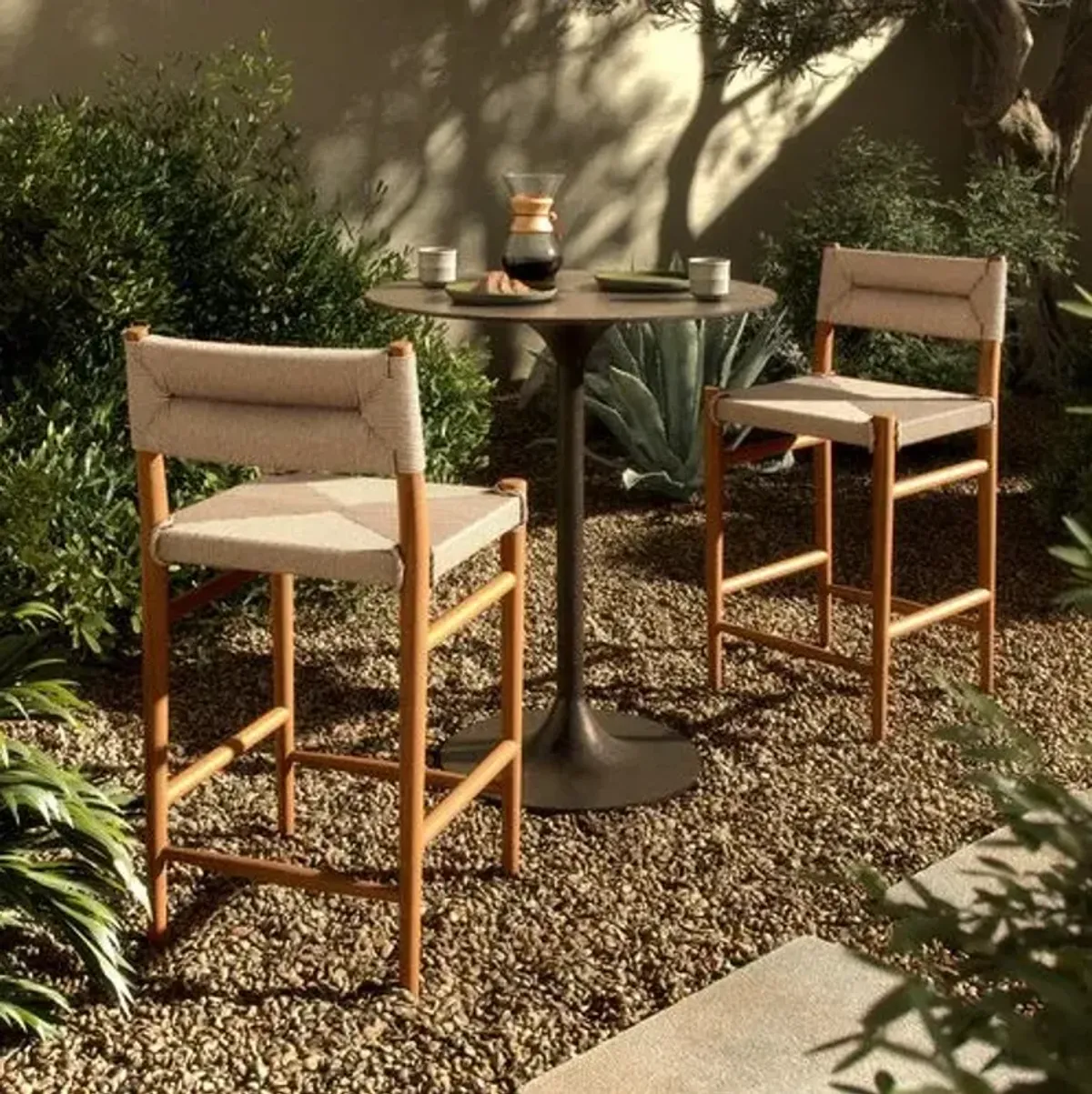 Ellie Outdoor Counter Stool - Natural Teak/Vintage White Wicker