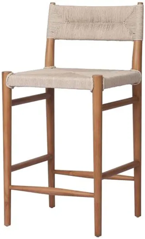 Ellie Outdoor Counter Stool - Natural Teak/Vintage White Wicker