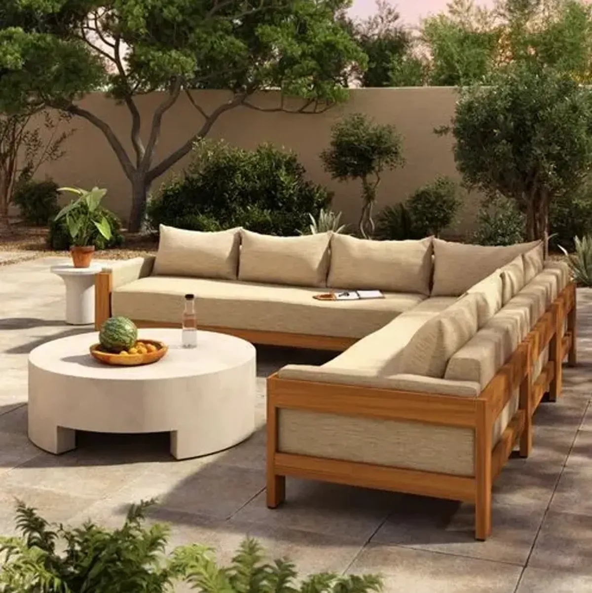 Tongass Outdoor 3pc Sectional - Natural Teak/Cream - Beige