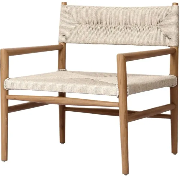 Mabel Outdoor Accent Chair, Natural Teak/Vintage White Wicker