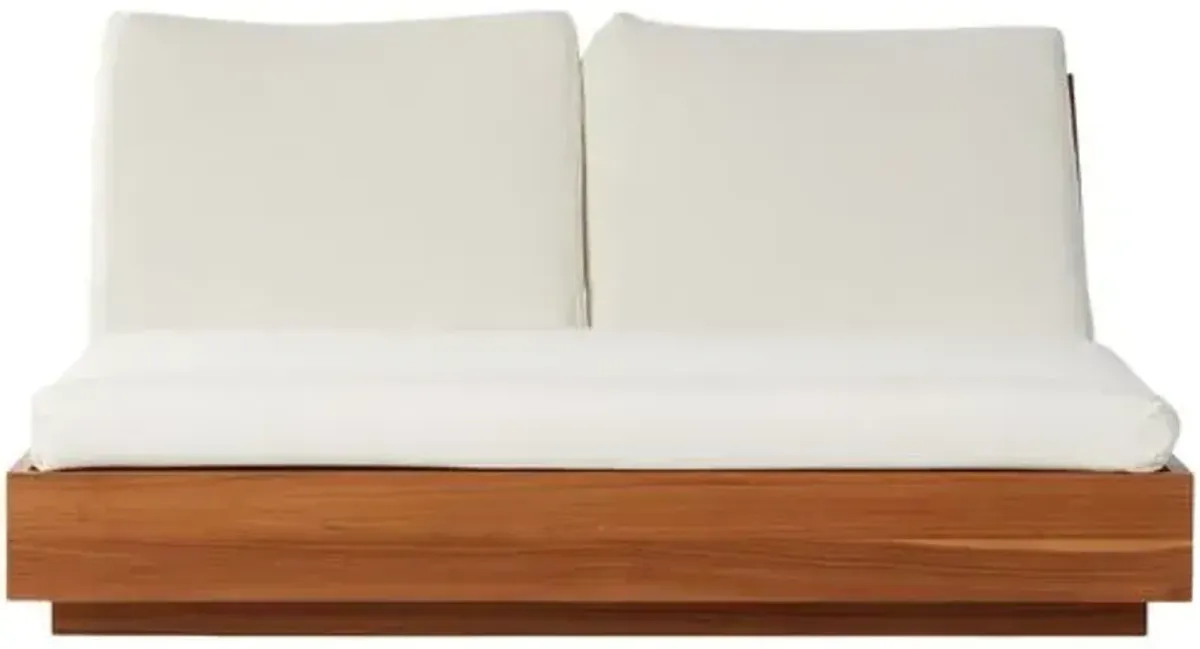 Cedar Outdoor Double Chaise - Natural Teak/Cream - Beige - Comfortable, Sturdy, Stylish