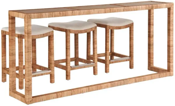 Coastal Living Key West Console Table w/ Stools, Natural Rattan