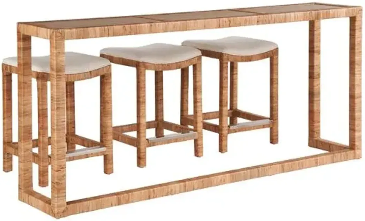 Coastal Living Key West Console Table with Stools - Natural Rattan - Brown