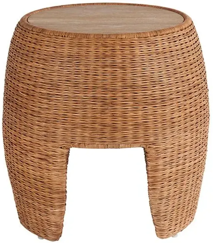 Coastal Living Key West End Table - Natural Rattan/Travertine - Brown