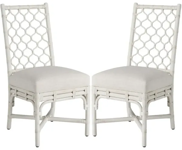 S/2 Coastal Living Marino Side Chairs, White Rattan/Snow