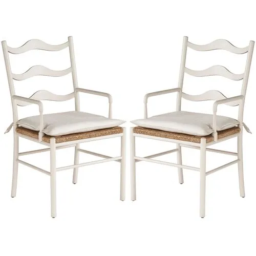 Set of 2 Coastal Living Marino Wavy Armchairs - Sea Salt/Snow - White