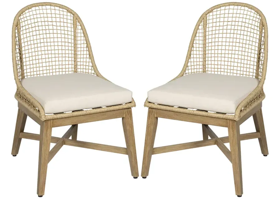 Set of 2 Sandy Outdoor Dining Chairs - Natural/Ivory - Brown