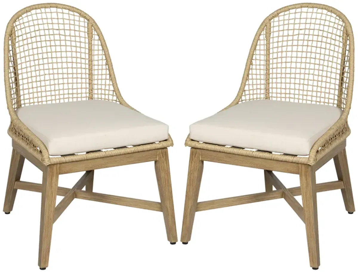 Set of 2 Sandy Outdoor Dining Chairs - Natural/Ivory - Brown