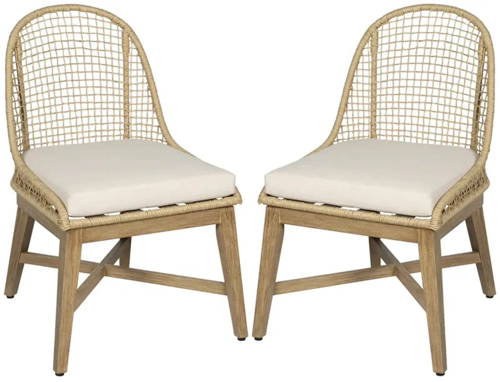 Set of 2 Sandy Outdoor Dining Chairs - Natural/Ivory - Brown