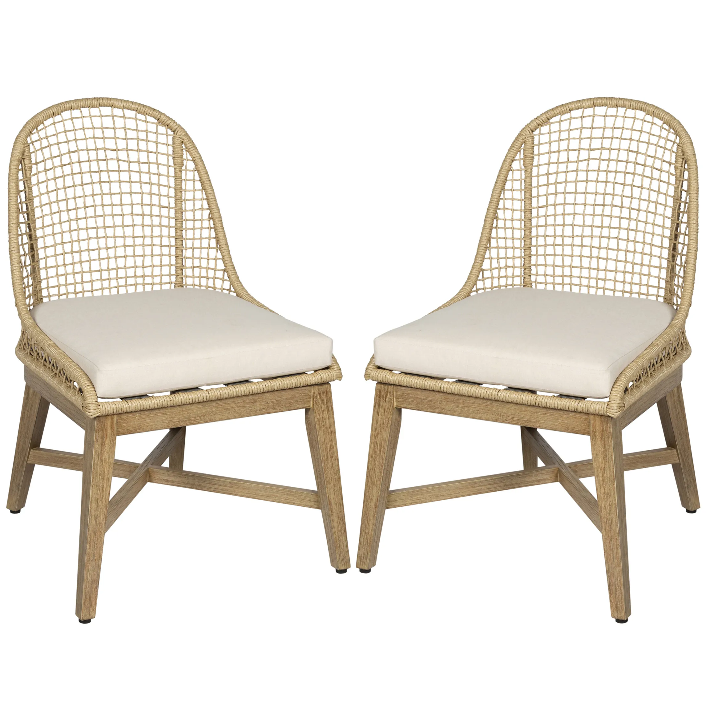 Set of 2 Sandy Outdoor Dining Chairs - Natural/Ivory - Brown