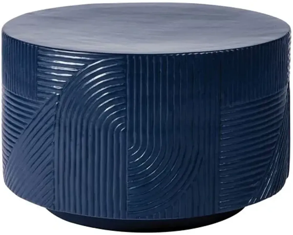 Mars Outdoor Textured Ceramic 24" Drum Table - Handcrafted - Blue