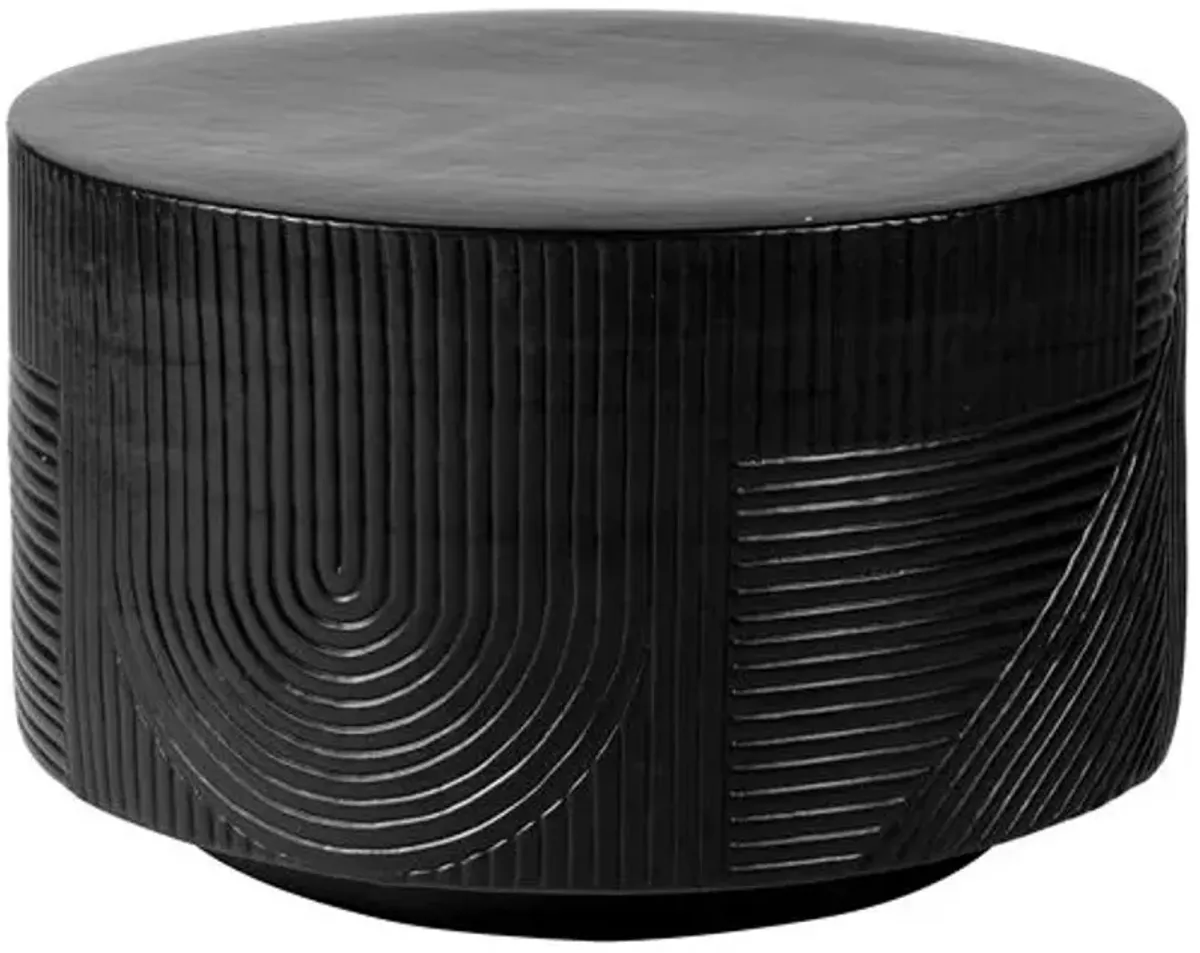 Mars Outdoor Textured Ceramic 24" Drum Table - Handcrafted - Black