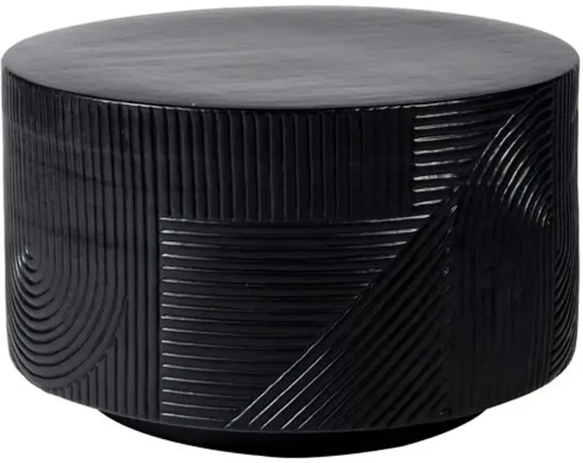 Mars Outdoor Textured Ceramic 24" Drum Table - Handcrafted - Black