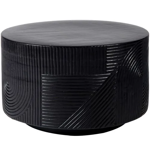 Mars Outdoor Textured Ceramic 24" Drum Table - Handcrafted - Black