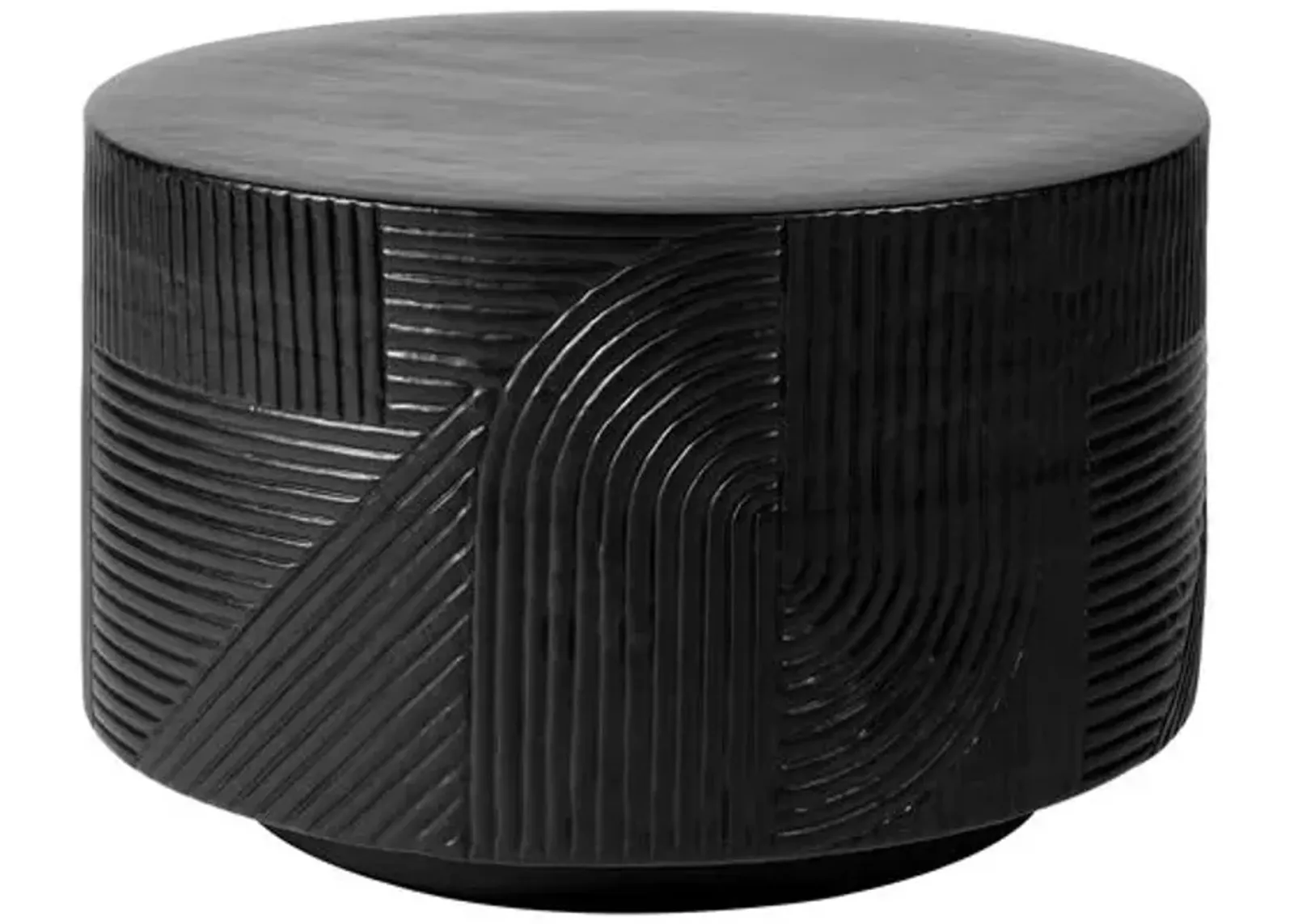 Mars Outdoor Textured Ceramic 24" Drum Table - Handcrafted - Black