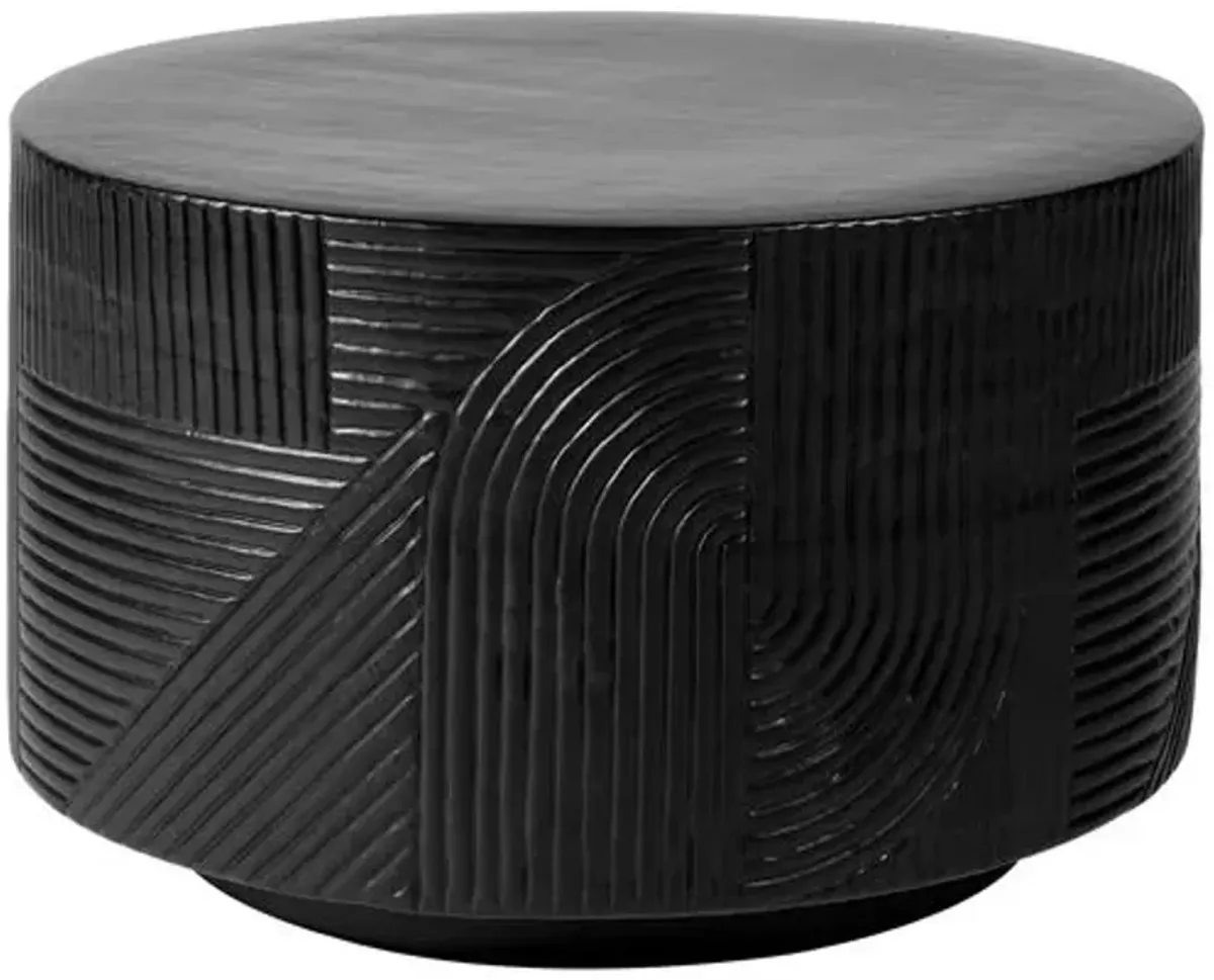 Mars Outdoor Textured Ceramic 24" Drum Table - Handcrafted - Black