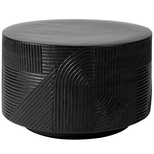 Mars Outdoor Textured Ceramic 24" Drum Table - Handcrafted - Black