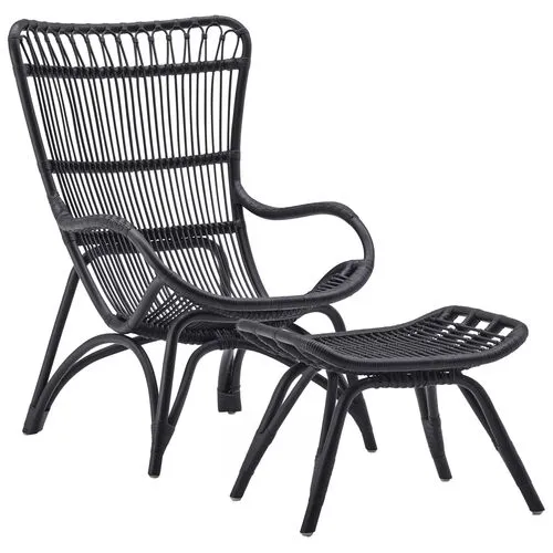Monet Lounge Chair/Footstool - Black - Sika Design