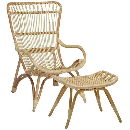 Monet Rattan Lounge Chair/Footstool - Natural - Sika Design - Brown